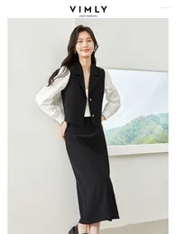 Arbeitskleider vimly schwarze einfache Röcke Set für Office Ladies 2024 Spring Spleiß Frauen Top Midi Rock 2 Stück Sets Frauen Outfits