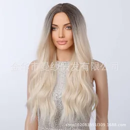 human curly wigs Womens wig full head hairstyle golden split long curly hair large waves full head wig wig wigs