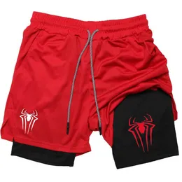 Męskie szorty Spider Print 2 w 1 Szorty kompresyjne dla mężczyzn trening sportowy Y2K z kieszeniami 5 -calowy Sumny suchy oddychanie 240419 240419