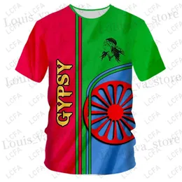 Camisetas masculinas 2024 VENDA HOT HOT MENS MENS T-shirts Roman Gypsy Flag 3D Imprimir camiseta curta Camise