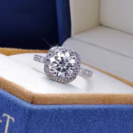 1CYB Solitaire Ring 100% Moissanite rings 1ct 2ct 3ct 여자 애들을위한 화려한 다이아몬드 후광 약혼 반지 약속 선물 스털링 실버 보석 D240419