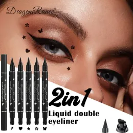 Eyeliner çiftleştirilmiş siyah sıvı eyeliner kalem yıldızı kelebek kalp damgası astar kalemi 2 in1 su geçirmez hızlı kuru gözler makyaj kozmetikleri