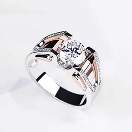 Bröllopsringar 14K Vittguld Mens Ring Luxury Invisible Setting Natural Diamond Jewelry Hiphop/Rock Silver 925 Jewelry Wide Ring Men Women 240419