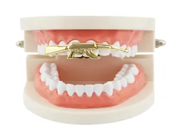 힙합 권총 Grillz Real Gold Plated Golden Silver Rose Gold Gun Black Dental Grills Cool Rappers Body Jewelry1402040