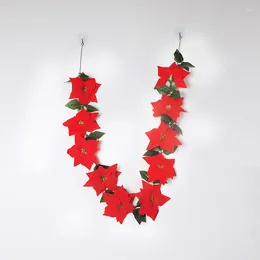 Decorative Flowers 2m Christmas Red Flower Rattan Garland Dinning Table Ornament Floral Vine Xmas Tree Hanging Wreath Front Door Staircase