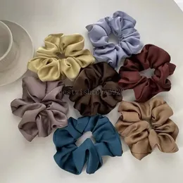 Kadınlar Siyah Bej Kahve Düz Renk Scrunchies Koreli Satin Elastics Saç Band kızlar at kuyruğu sahibi saç aksesuarları