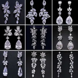 Other LXOEN Luxury Flower Leaf Zirconia Women Statement Long Drop Earring Wedding Party Bridal Dubai Jewelry Gift Pendientes Mujer 240419