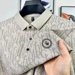 Herren Polos 2024 Sommer bedruckte Eis Silk Kurzärmelgeschäft Polo Shirt Casulose Traaceless Soft T-Shirt Keeing