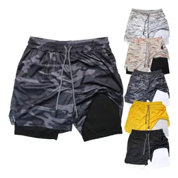 Men Fitness Gym Training 2 i 1 Shorts DrawString Mesh Foder Elastic midja andas snabbt torrt till strandpool Summer Male 240412