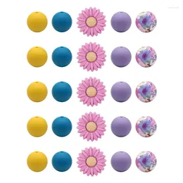 Link Bracelets Daisy Silicone Beads Peach White Flowers Shape Loose Bead Spacer With Elastic Rope