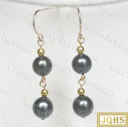 Dangle -Ohrringe 1,5 "7 mm rund Akoya Schwarzes Salzwasserperlen Ohrring 14kt Hoop C723 Anime -Schmuck für Frauen