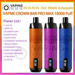 Vapme Crown Bar Pro Max 18000 sbuffi a penna a vapo usa e getta ricaricabile da 850 mAh vaper 0% 2% 3% 5% bobina mesh 25 ml 12 gusti soffio 18k sigaretta elettronica