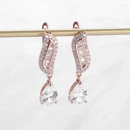 Brincos de berros dangle elegantes femininos de ouro rosa simples moda cúbica argola de zircônia para jóias de cor de orelhas sensíveis
