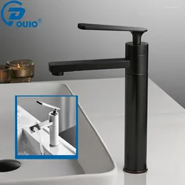 Rubinetti del lavandino da bagno ouio baathroom rubinetto in ottone solido 360 ponte girevole montato e miscelatore ad acqua fredda sfera di bacino nero cromo