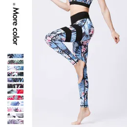 Cloud Hide Calça de ioga Mulheres Flores de cintura alta Leggings impressões longas calças longas Push up as calças de treino Controle de barriga