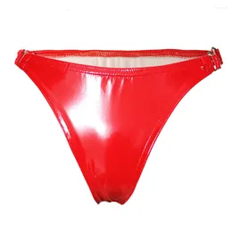 Women's Panties Sexy Women Wet Look Patent Leather Thong Solid Color Shiny Briefs Middle Waist Underpants Bikini Seductive Underwear