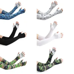 Five-finger Ice Arm Sleeves Sunscreen Breathable Arm Guards Outdoor Sports Cycling Running Cool Silk Arm Sleeves
