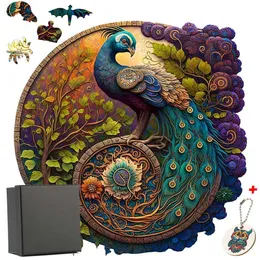 3D головоломки Peacock Деревянная джигсовая головоломка Образовательная игрушка для взрослых детей Рождественские подарки DIY ремесленники