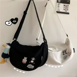 Hobos Xiuya Harajuku Style Fashion Shoulder Bag Solid Color Casual Canvas Crossbody Bag New Literary Cute Vintage Designer Handbags