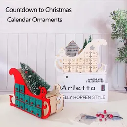 Juldekorationer Tree House Sleigh Wood Advent Calendar Countdown Party Decor 24 Drawers With LED Light Ornament