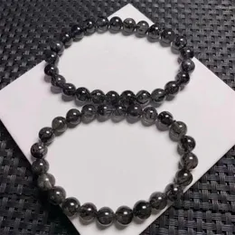 Bağlantı Bilezikleri 7.6mm Doğal Siyah Rutiled Quartz Bilezik Erkekler Kadınlar Reiki İyileştirici Strand Bangles Moda Bilek Mücevher Hediyesi 1 PCS