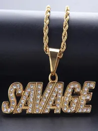 Замороженный полный CZ Stone Mens 14k Gold Chains с Savage Iced Out подвесной ожерелье Hip Hop Jewerly3394394