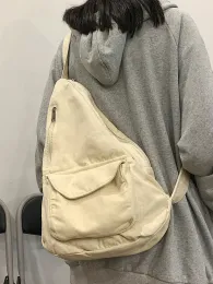 Hobos UNIXINU Canvas Chest Bag Women Single Shoulder Bag Casual Messenger Bag for Student Retro Muliti Pocket Crossbody Bags for Women