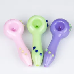 Headshop214 Y292 Cam Borular Yaklaşık 12 cm uzunluğunda renkli noktalar el işi klasik güzel tütün kaşık dab teçhizat sigara borusu