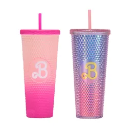 Clutches 24OZ Studded Tumbler Women Luxury Pink B Bling Diamond Cold Drink Cup with Straw Ladies Water Bottle Cup for Home Offices School