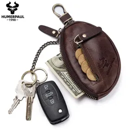 Wallets HUMERPAUL Brand Leather Key Case LargeCapacity Fashion Car Home Leisure Zipper Key Top Layer Cowhide Coin Bag