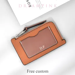 Hållare Gravera bokstäver Cowhide Card Holder Luxury Anpassa namn Packträdet Plånbok Anpassad present Slim Real Leather Coin Purse