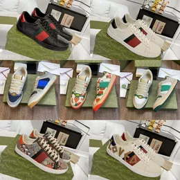 Tasarımcı Lüks Marka Klasik Stil Ace Sıradan Ayakkabı Erkek Kadın Arı Snake Deri İşlemeli Kaplan Chaussurs Beyaz Siyah Eğitimler Sneakers 35-45