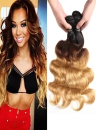 Ombre Body Wave Hair Webs malaysische indische peruanische brasilianische jungfräuliche Haarbündel Körperwelle Zwei -Ton -Dunkelwurzeln Blonde Ombre Huma9658789