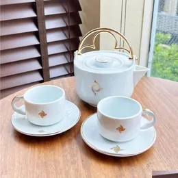 Collectible Ilivi Monogram Tea Set Teapot Porslin Milk Water Coffee Cup Mugs Family Meal Diag Freather