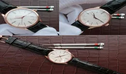 Cellini Time Everose Polished Dial Automical Mechanical Watch Brown Leather Strap 50505永久新しい磨かれたメンズウォッチ1064379