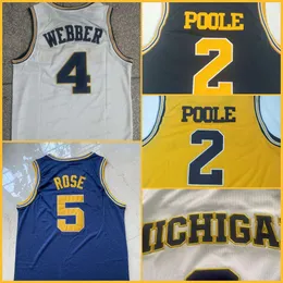 미시간 울버린 대학 농구 저지 Jalen Juwan Rose 25 Howard Rice Poole Blue White Mens Jerseys Yellow Navy Shirts