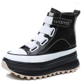 Buty swobodne 7 cm krowa oryginalna skórzana kobiety sprężyna ukryte obcasy jesienne kostki botki botki botki platforma klinowa Chunky Sneaker Tennis