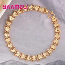 Braccialetti Link Trendy Luxury Wide Gold Color Chain Heart Cz Bangles per donna/Bridal Wedding/Engagement Birthday Party Gifts