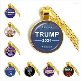 قلادات قلادة نساء من أجل ترامب 2024 أمريكي للانتخابات الزجاجية كابوشون قلادة ثلاثية الأبعاد مجوهرات مطلية ذهبية