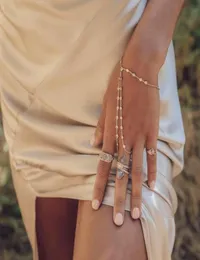 Hochzeitsbindung CZ Station Statement Diamant Handarmband Silber Gold Plattiert Slave -Armband mit Ring Eleganz Frauen Juwely7058679