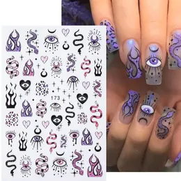 S 3D -nagelklistermärken Snake Moon Star Line Sliders For Nails Witch Design Summer Purple Decor Flame Decals Manicure 240418