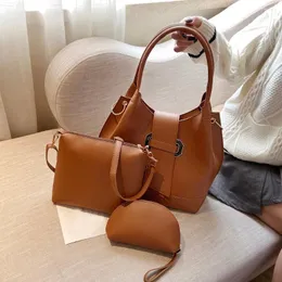 Drawstring Vintage Bags 3 Pcs Set Womens 2024 Messenger Bag PU Leather Large Capacity High Quality Ladies Handbags Bolsa Feminina
