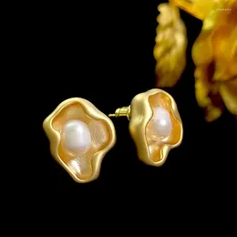 Orecchini per borchie Bilincolor Real Pearl Golden Earrings for Women