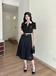 Summer Womens Two Piece Sets Designer Blazer Pleated skirt Midi dress Slim fit high quality Apparel Black White Suitable for workplace or everyday wear situations