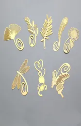 Favor de casamento Os marcadores de ouro Feather Olive Ginkgo Wheat Dragonfly Monkey Metal Chinese Style Creative Bookmarks2562983