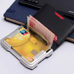 Держатели алюминиевая антимагнитная наружная многофункциональная многофункциональная держатель кредитных карт подлинная кожаная кожа RFID Slim Card Bank Card Card Card