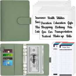 Taschen 2023 A6 PU Leder Budget Binder Notebook Cash -Umschläge Systemset mit Binder Taschen für Geldbudgetsparungsrechnung Organizer