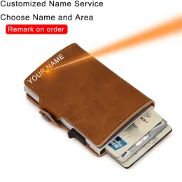 Halter Custom Gravur Wallet Card Halter Männer Frau Leder Brieftasche RFID -ID -Kreditkartenhalter mit Geldclips Karteninhaber Brieftasche Geldbörse