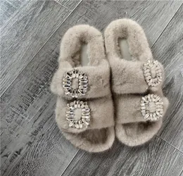 Slippers Summer Women039S 100 Quality Quality Mink Double Reased Diamond Trim Anti anti skid و Wear Resistant SOLE9190063