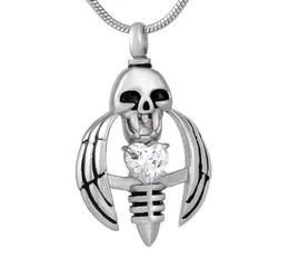 new z793 silver Hold Crsytal Wing Skeleton Stainless Steel Memorial Urn Necklace For Ashes Mens Keepsake Cremation Jewelry Pen9059201